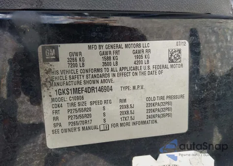 2013 GMC Yukon Xl 1500 Denali z USA, uszkodzony, nr VIN 1GKS1MEF4DR146904